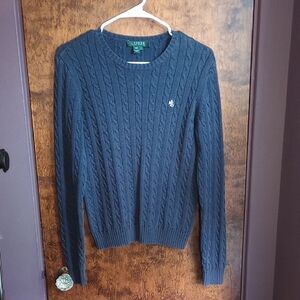 Vintage Ralph Lauren Navy Blue Cable Knit Sweater Size Small
